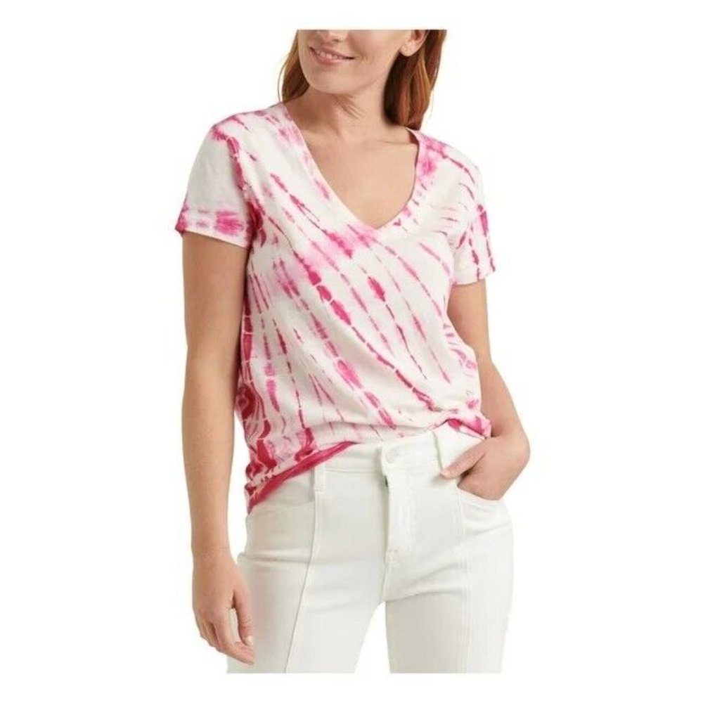 Lucky Brand Women's T-Shirt Essential Tie-Dyed V-neck Cotton Pink Size XS NEW